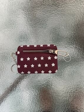 Maroon Silver Star Keychain Card Wallet